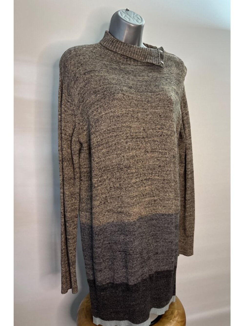 Women's Gap Stripe Snap Turtleneck Long Sleeve Sweater Tunic Gray Size Small - Picture 4 of 15